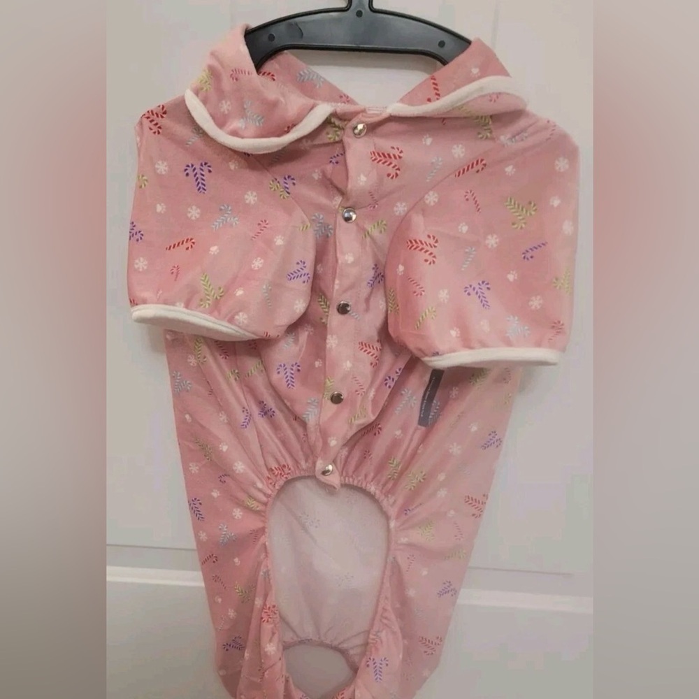Berkshire Pet Collection Pink Dog Holiday Onesie with Candy Cane Print. Size Sm